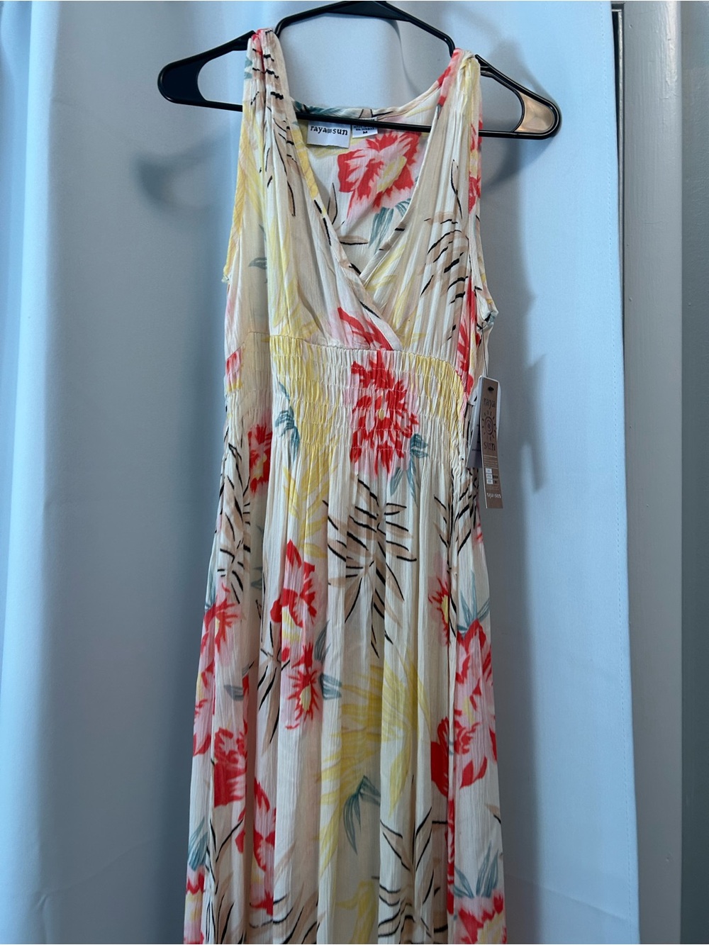 raya sun Cream Maxi Dress with Coral & Yellow Floral Print